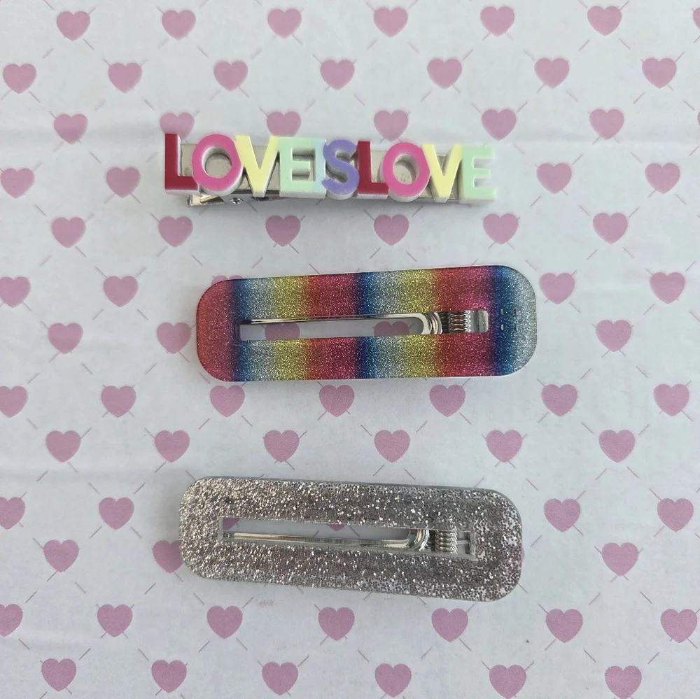 PINK Victoria’s Secret Hair Clips Set | Glitter Rainbow & LOVE Barrettes